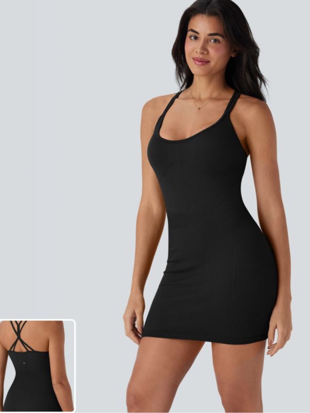HALARA Black Ribbed Strappy Tank Top